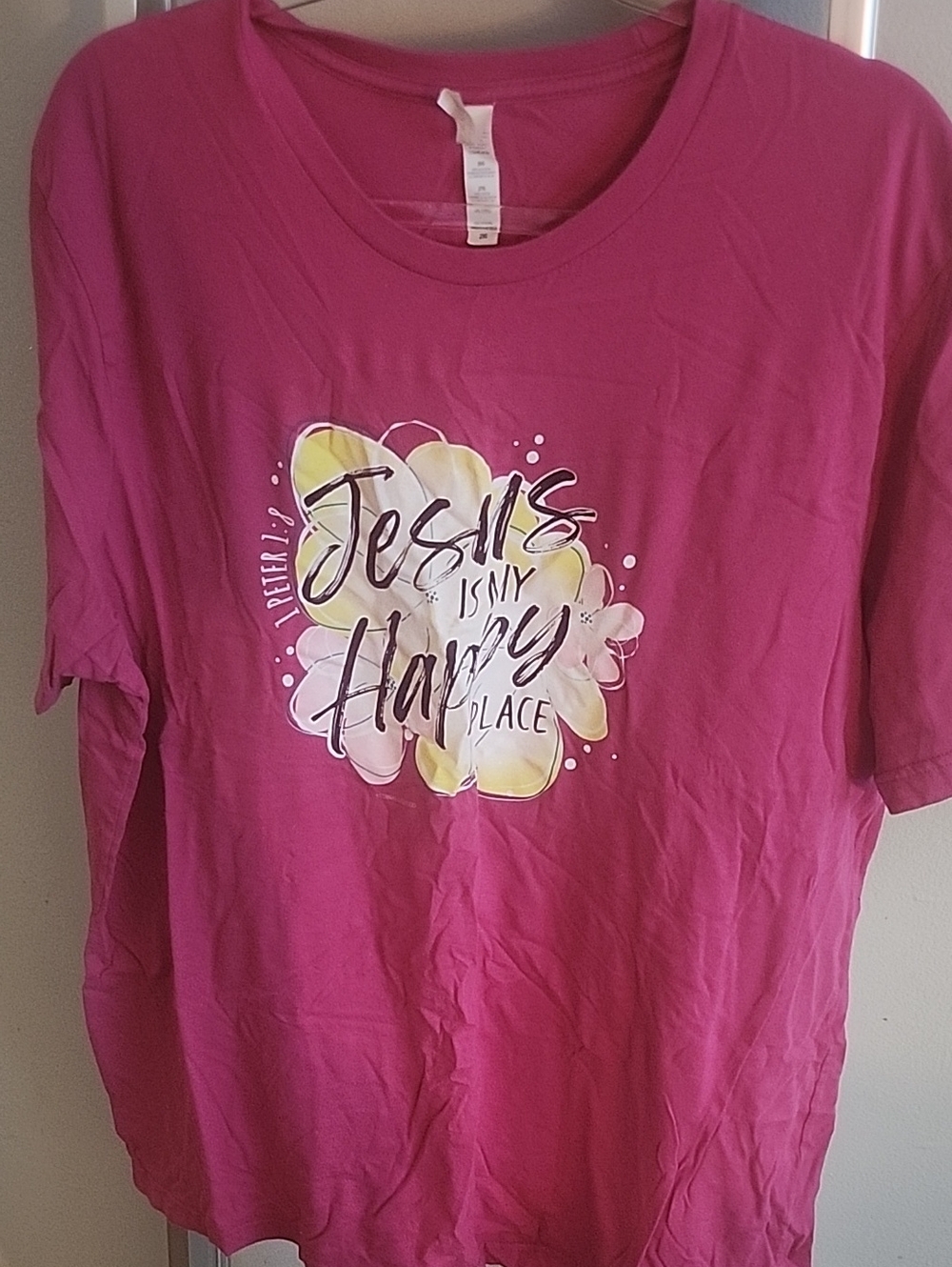 Pink Graphic Tee - "Jesus Is My Happy Place"